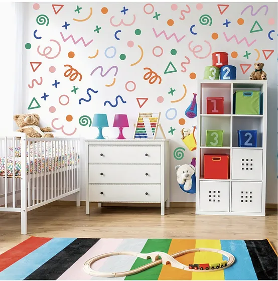 100 pegatinas de pared de líneas geométricas coloridas, pegatinas de pared de formas abstractas irregulares