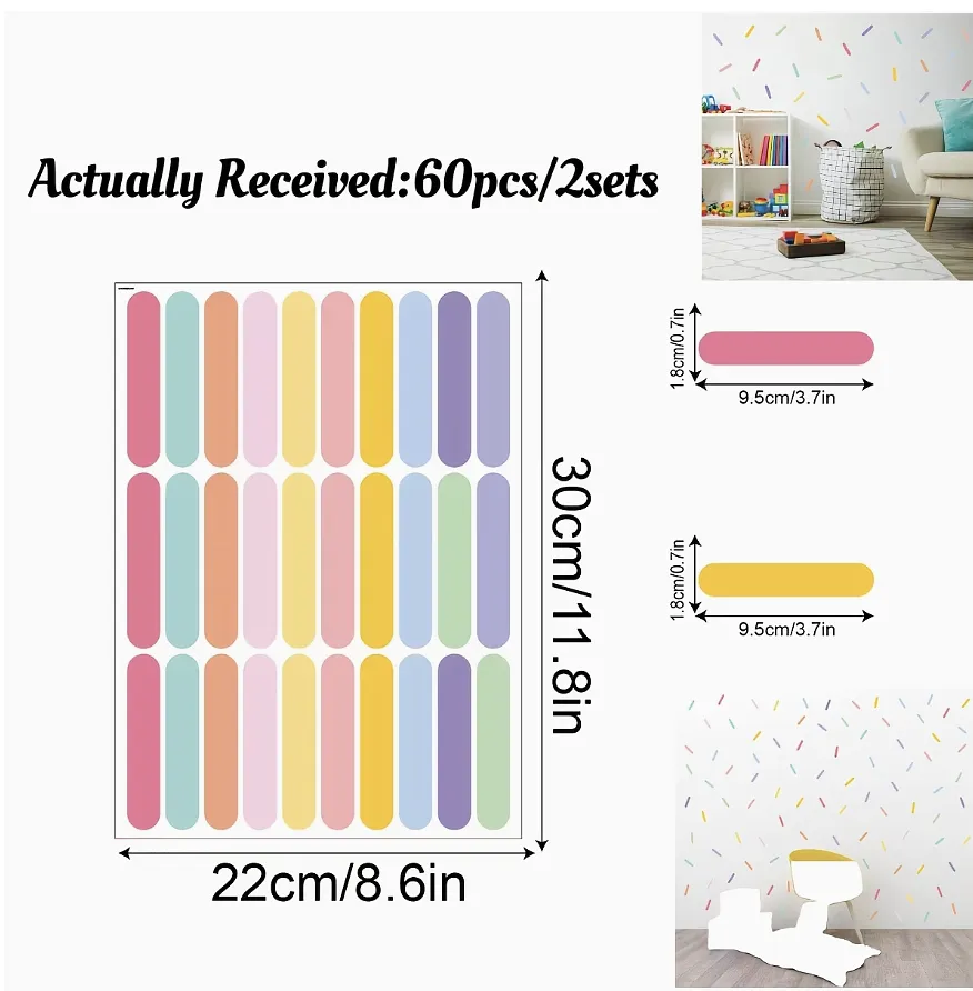 Pegatinas de pared con confeti colorido, removibles, para pegar y despegar