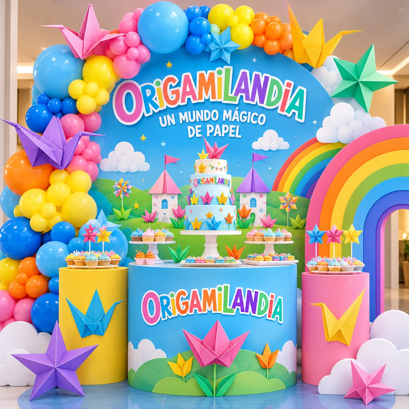 Banner Plano 2D, 1 unidad, Decoración de Fondo para Cumpleaños Origamilandia 5x7pies