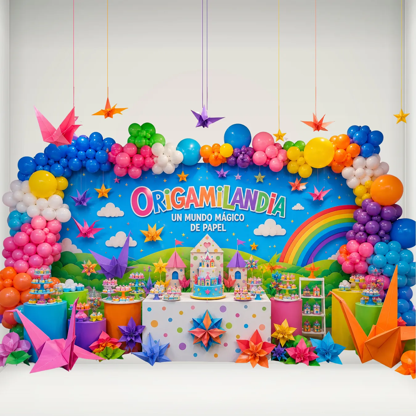 Banner Plano 2D, 1 unidad, Decoración de Fondo para Cumpleaños Origamilandia 10x7pies