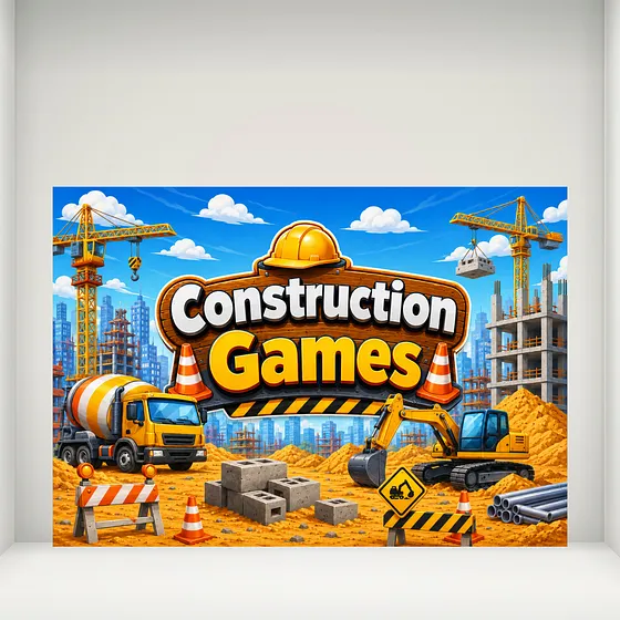 Banner Plano 2D, 1 unidad, Decoración de Fondo para Cumpleaños Construction Games 10x7pies