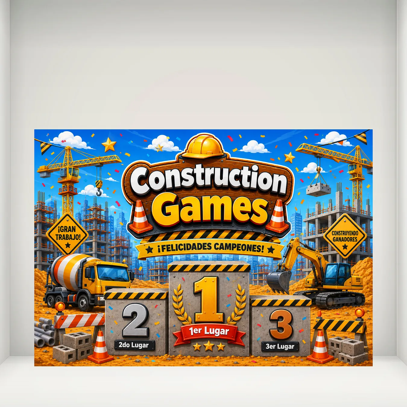 Banner Plano 2D, 1 unidad, Decoración de Premiación para Cumpleaños Construction Games 10x7pies