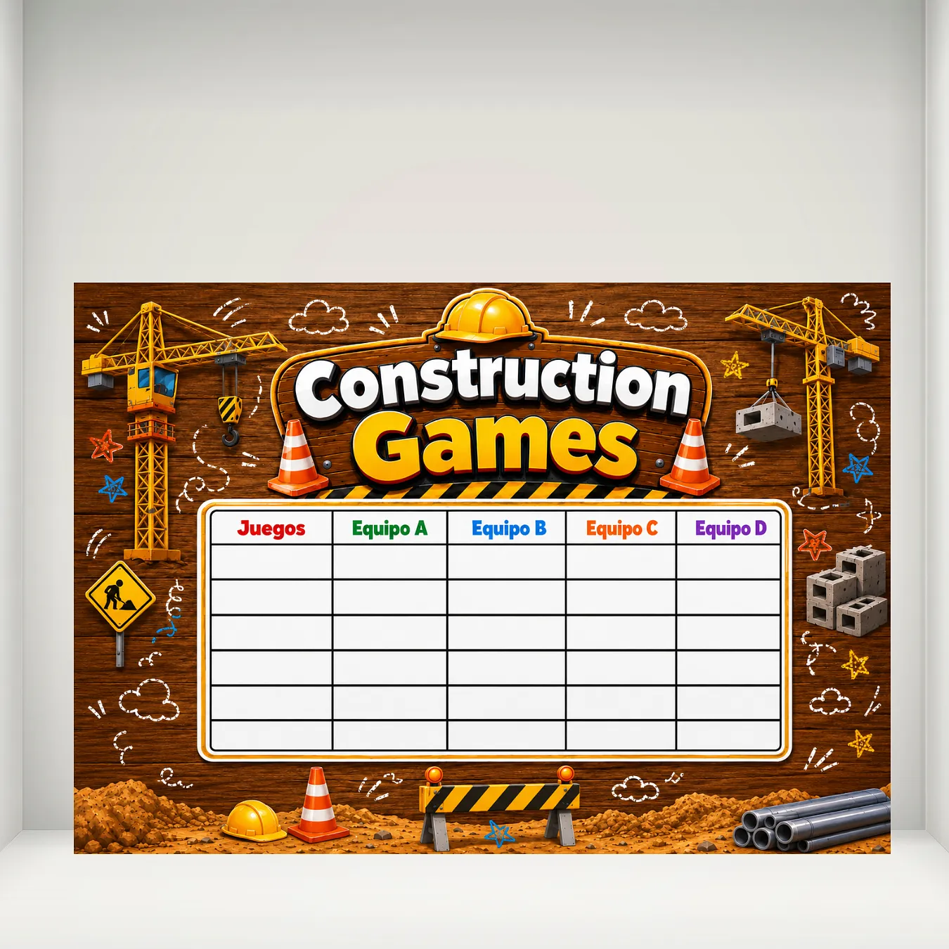 Banner Plano 2D, 1 unidad, Tabla de Puntuación para Cumpleaños Construction Gamez 10x7pies
