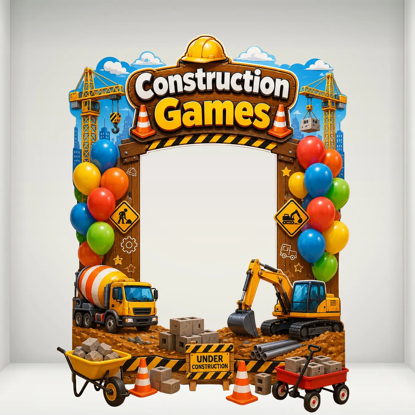2D Plano - Marco de Fotografías, Fondo Temático Construction Games